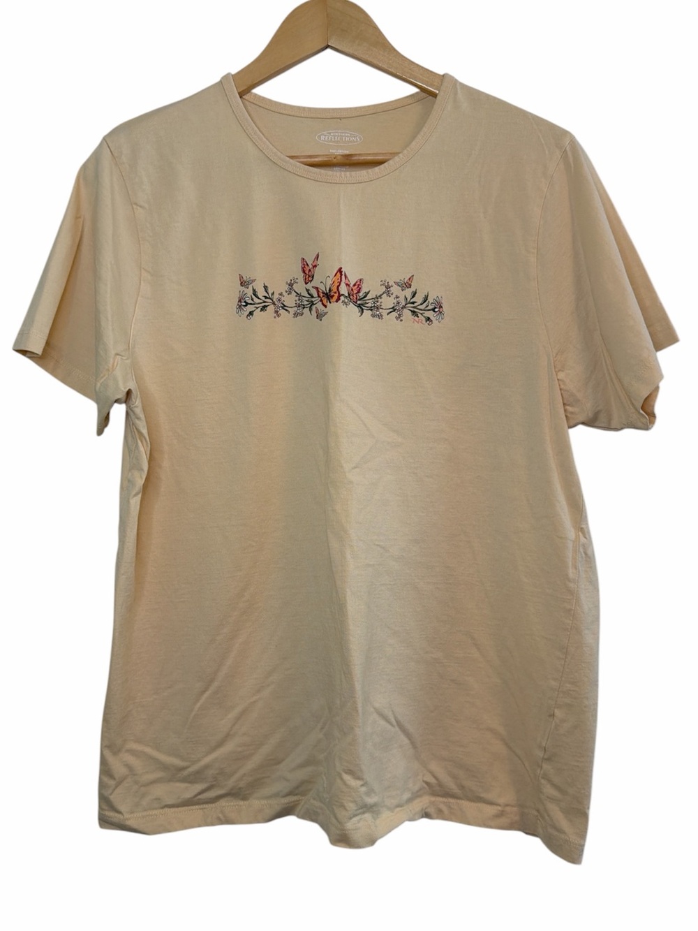 Northern Reflections Butterfly Graphic Tee Beige Cotton Women’s Large